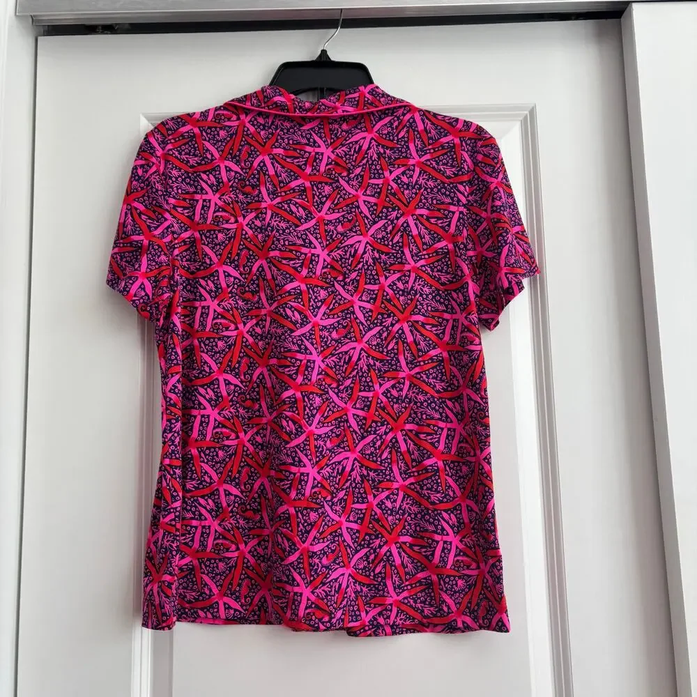 NWOT Lilly Pulitzer Pajama Button-Up Top Pink Starfish Size M Medium Lounge - Picture 2 of 8